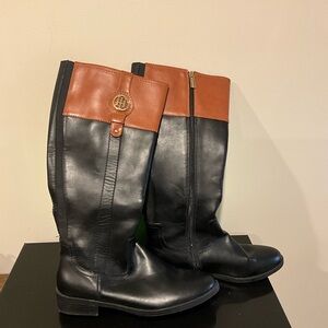 Tommy Hilfeger Black and Brown Leather Riding Boots Size 8 1/2